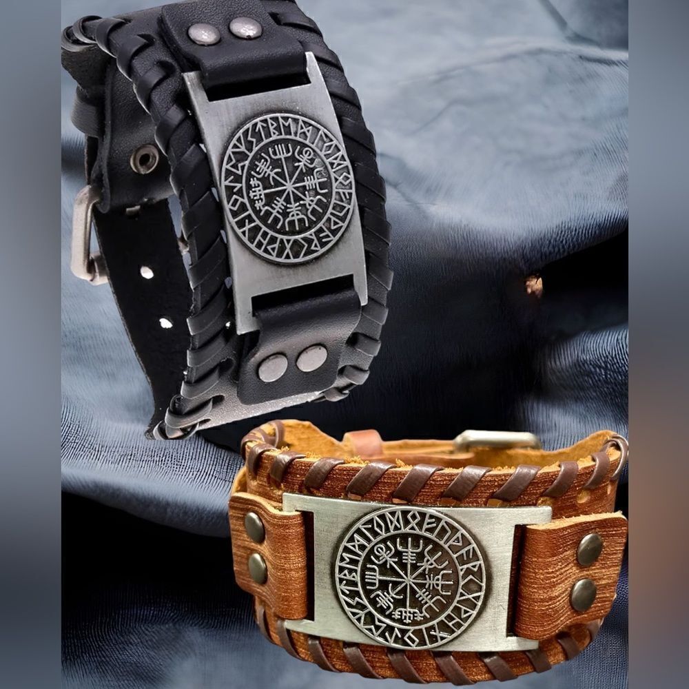 Men’s Leather Buckle Bracelet l Black or Red-Brown l New